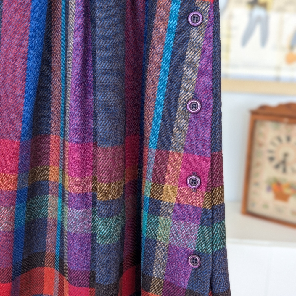 Vintage Wool Blend Plaid A-Line Midi Skirt M - Picture 2 of 9